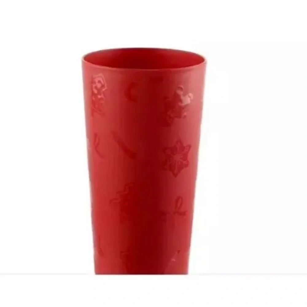 Set of 12 Red Christmas Plastic Tumbler Drinking Cup Festive Holiday Design NEW